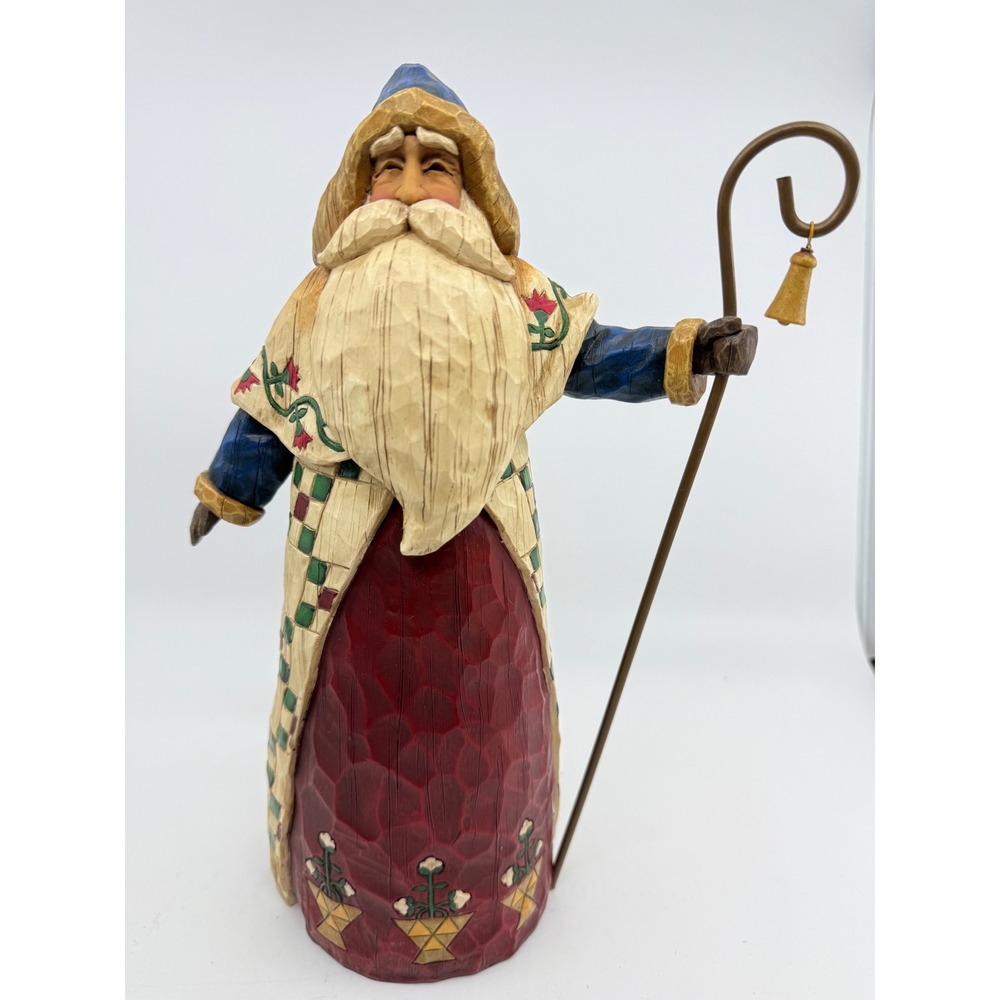 Jim Shore Heartwood Creek Santa Figurine 2002 Enesco Quilted Cloak Staff 11.5"